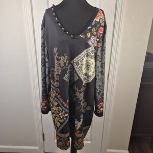 NorthStyle Floral Patchwork V-Neck Tunic Dress Size 2X